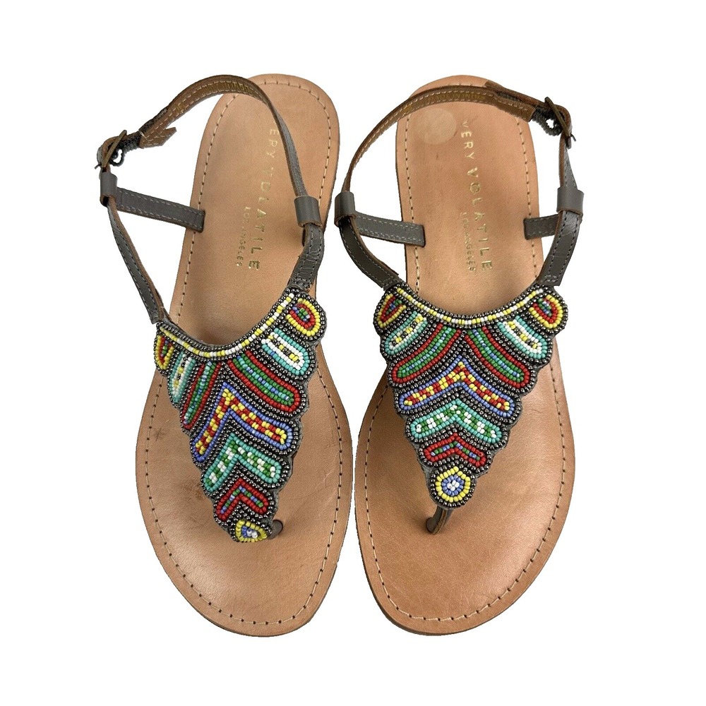 Very Volatile Sandals 8 Beaded Boho‎ Hippie Colorful Strappy Shoes Womens